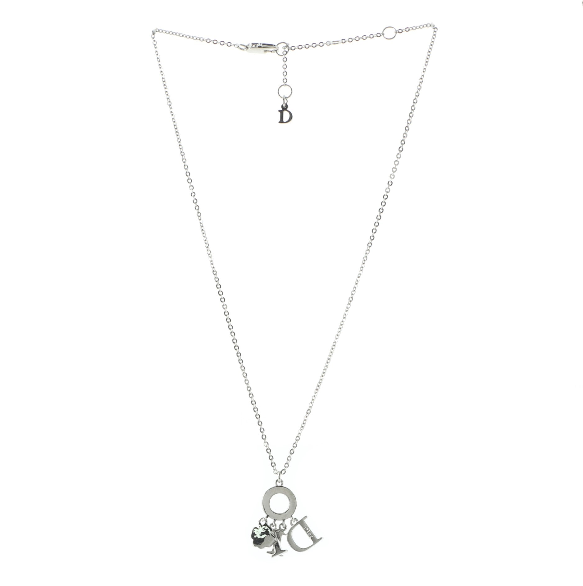 Clover Spellout Pendant Necklace Metal with Crystal
