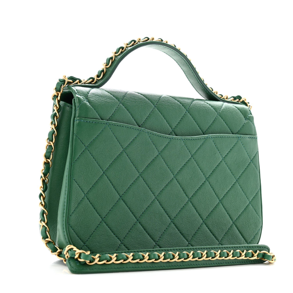 Lambskin Quilted Chain Infinity Top Handle Flap Green