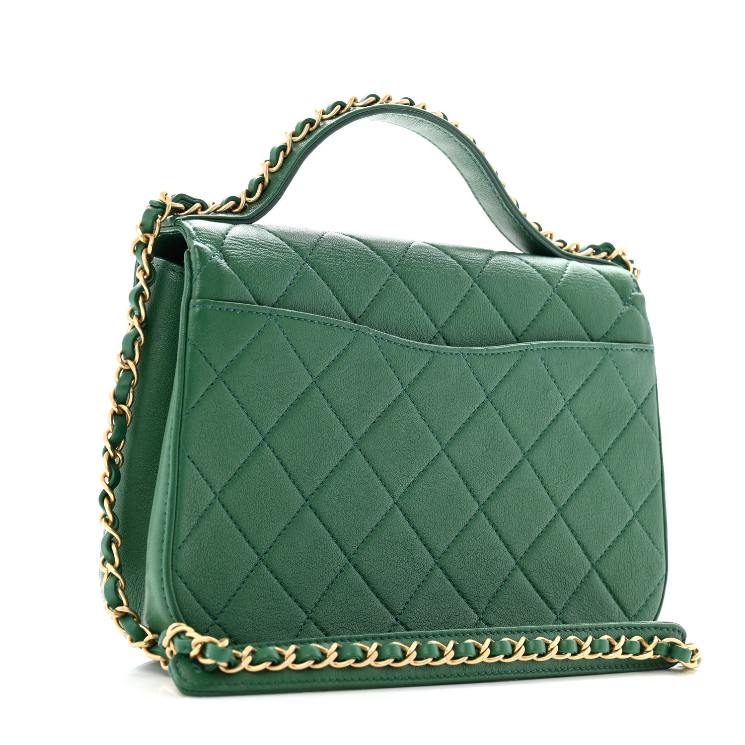 Lambskin Quilted Chain Infinity Top Handle Flap Green