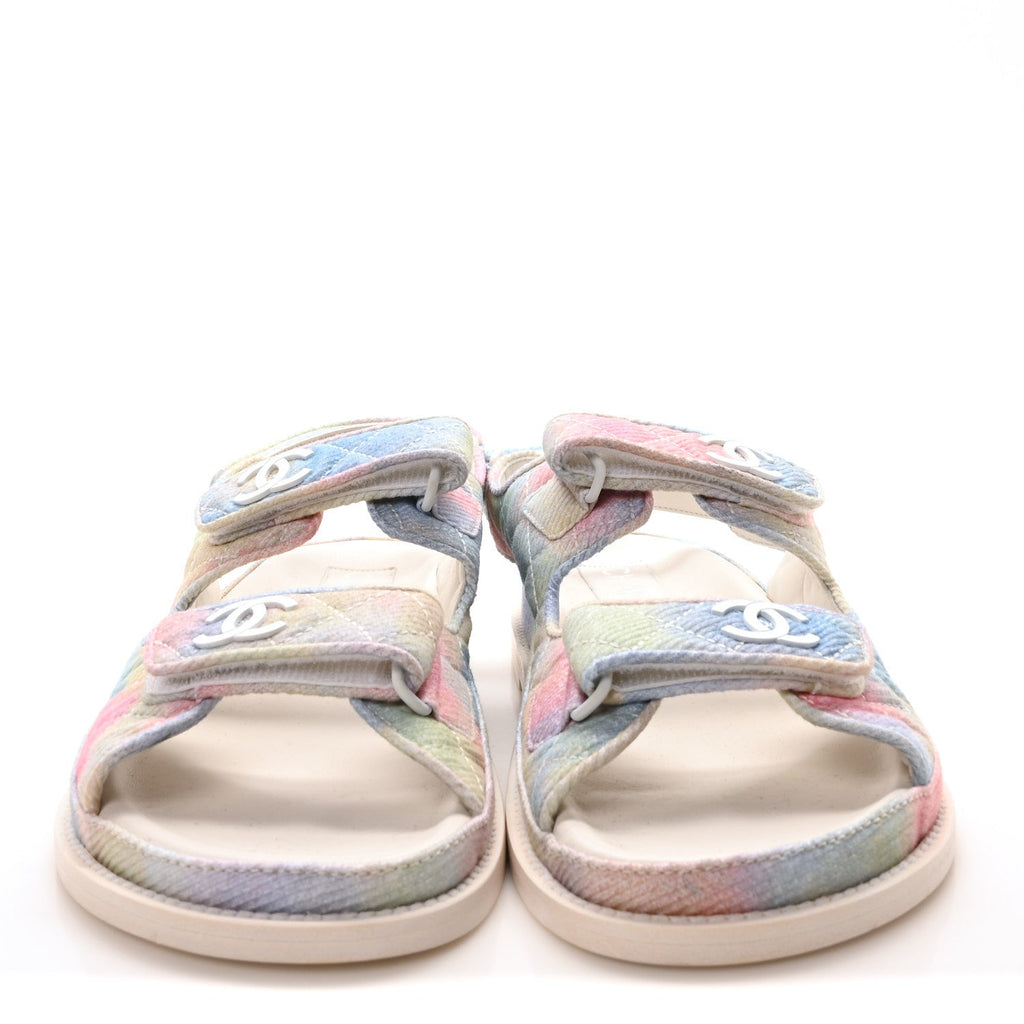 Printed Fabric Quilted Dad Sandals 40.5 Green Pink Blue