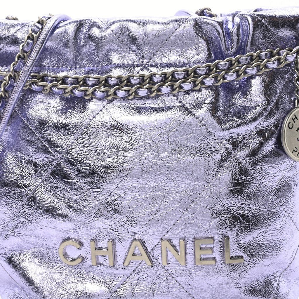 Metallic Calfskin Quilted Mini Chanel 22 Lilac