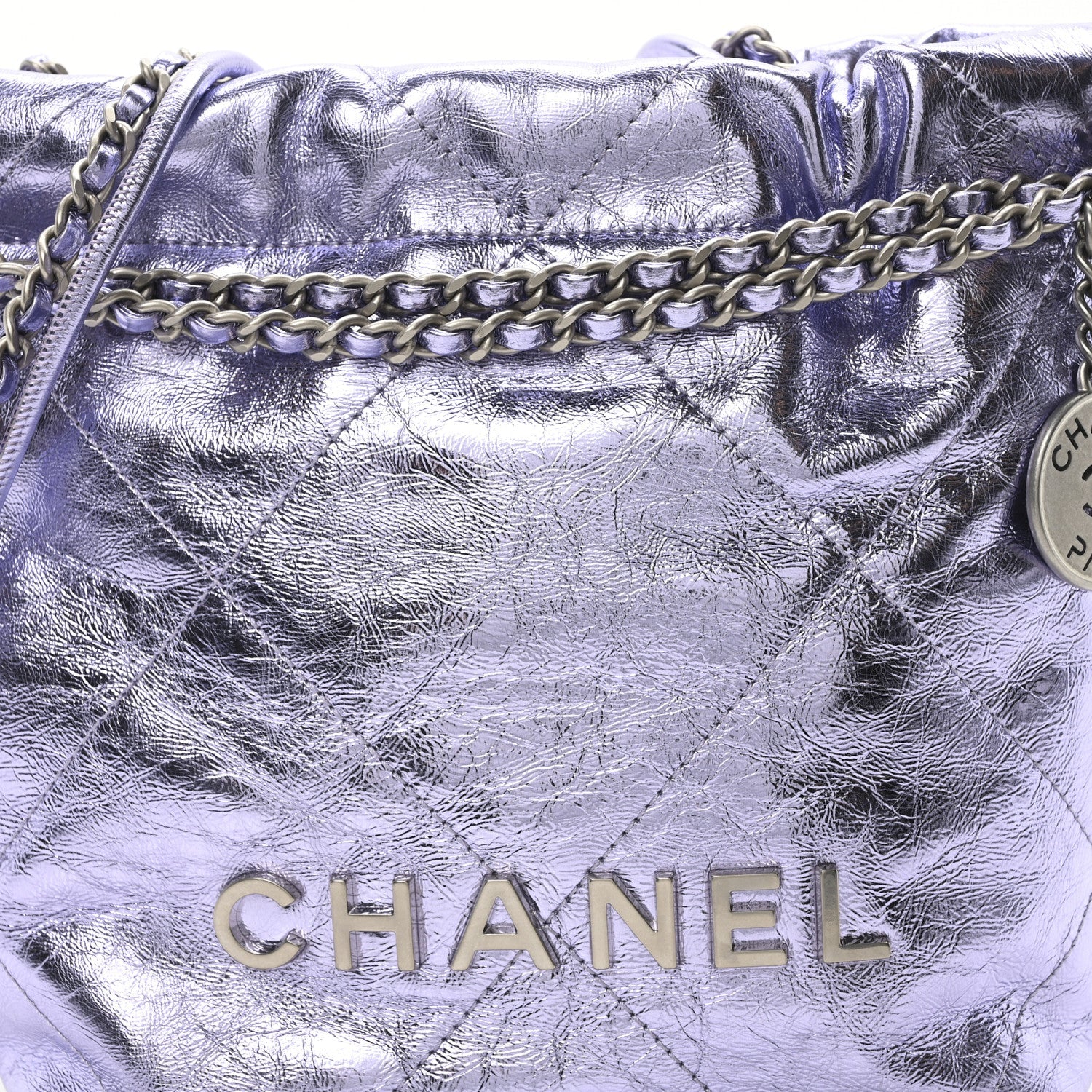 Metallic Calfskin Quilted Mini Chanel 22 Lilac