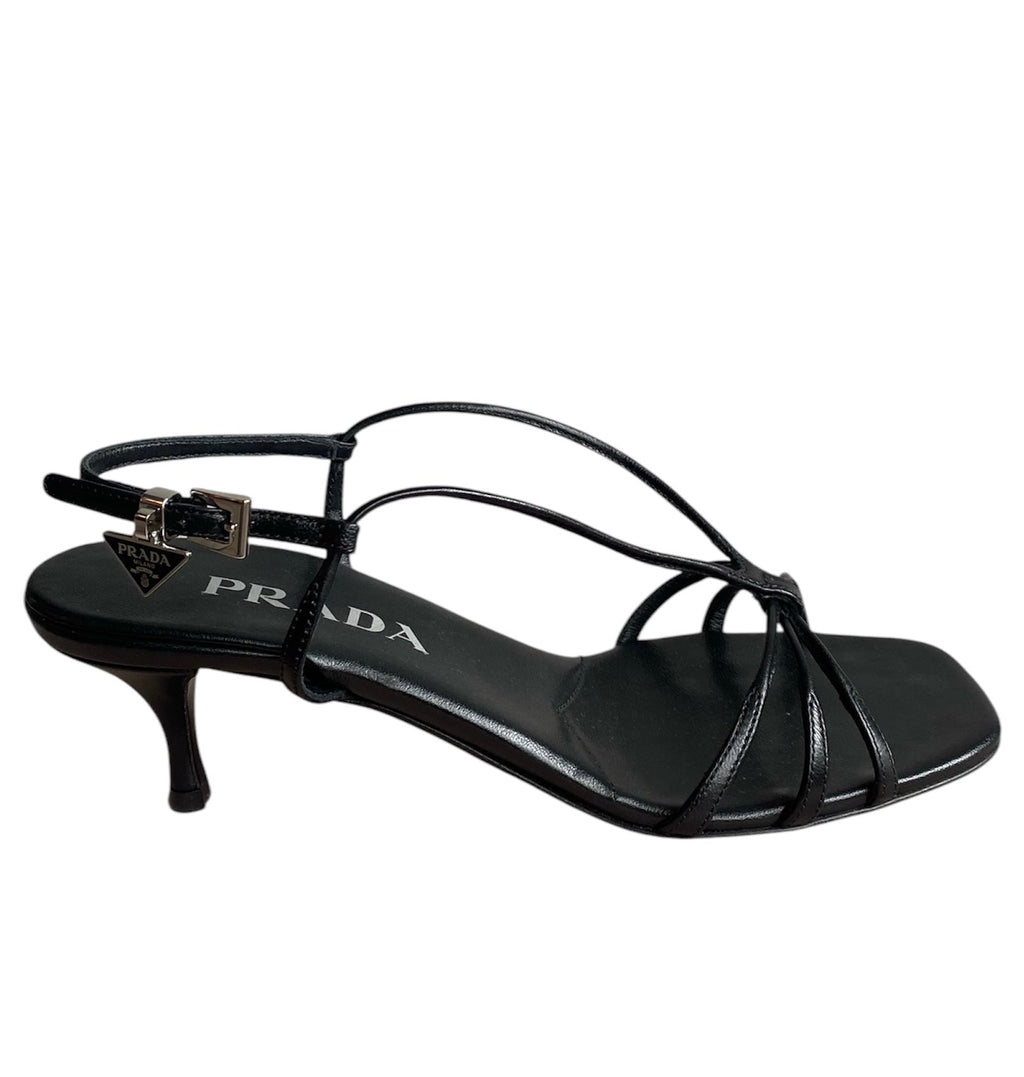 Prada Black Strappy Logo Sandals - 36.5