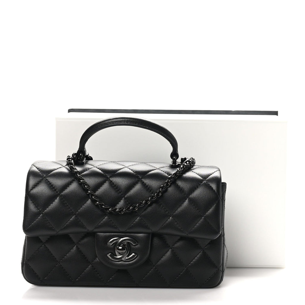 Lambskin Quilted Mini Top Handle Rectangular Flap So Black