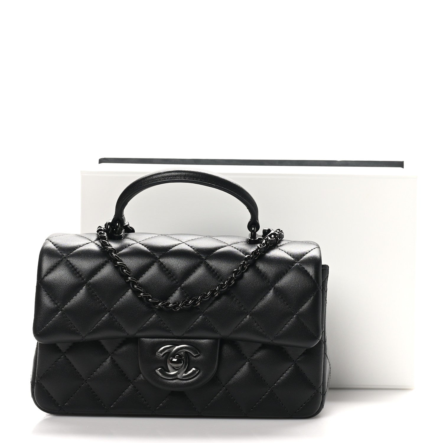 Lambskin Quilted Mini Top Handle Rectangular Flap So Black