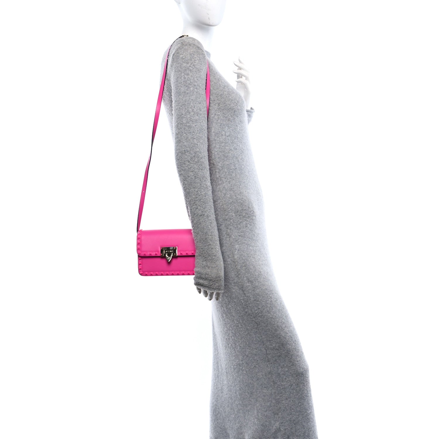 Smooth Calfskin Enamel Tonal Small Rockstud23 Shoulder Bag Pink PP