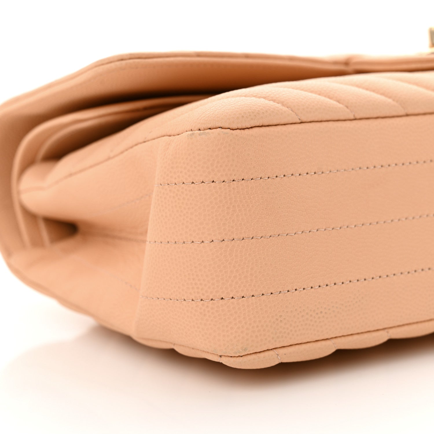 Caviar Chevron Quilted Medium Double Flap Beige