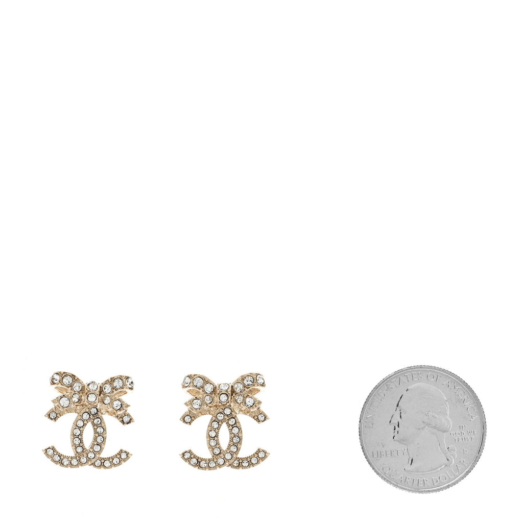 Crystal CC Bow Dangle Earrings Gold