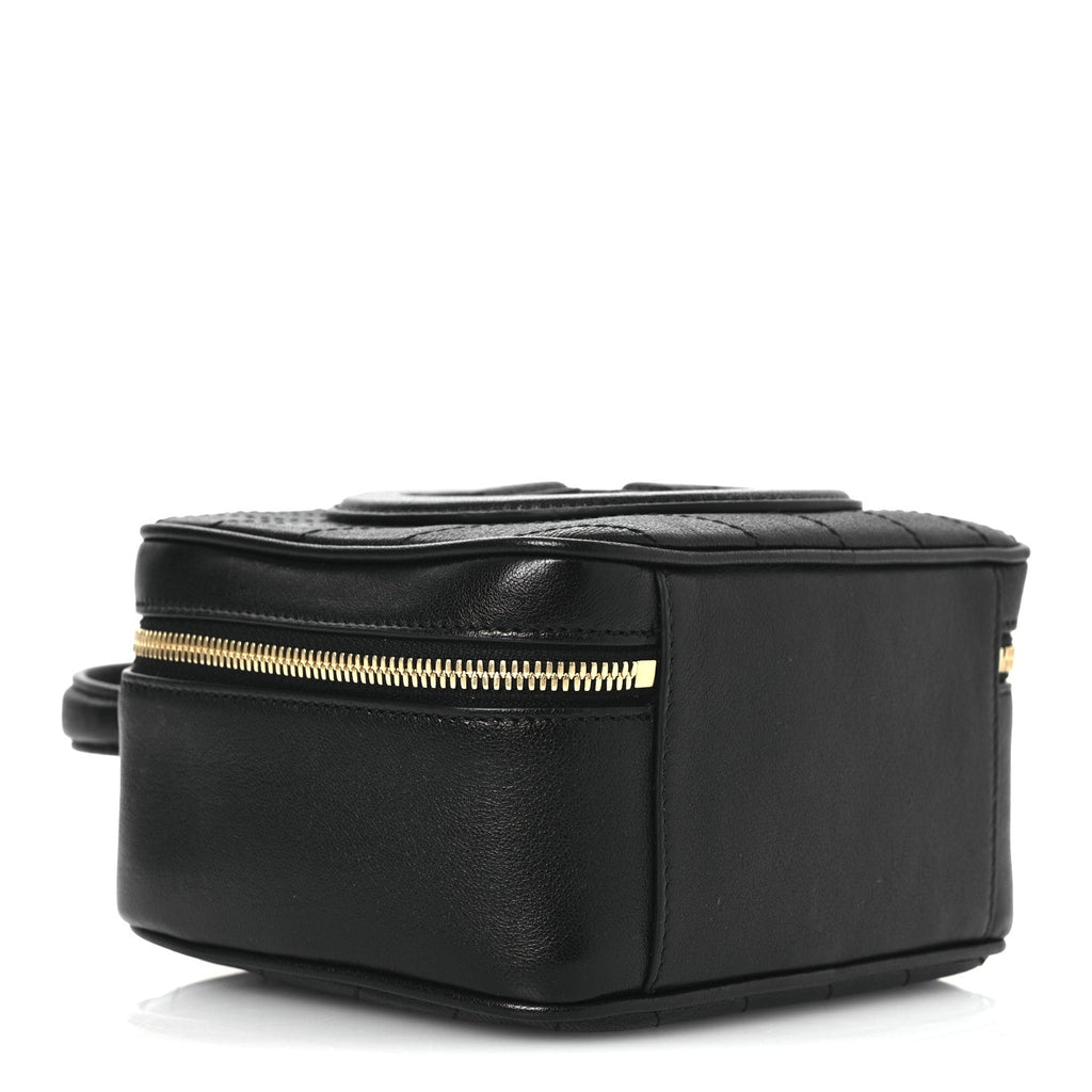 Sakai Be Green Calfskin Diagonal Stitched Blondie Top Handle Bag Black