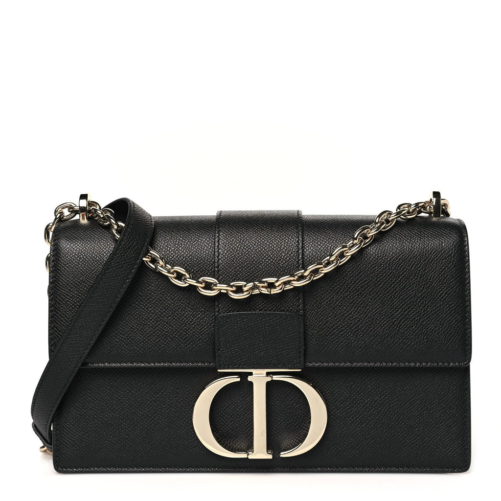 Grained Calfskin Embossed 30 Montaigne Chain Flap Bag Black