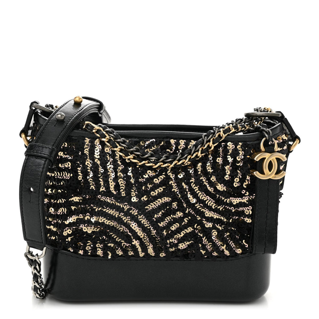 Sequin Calfskin Small Gabrielle Hobo Black Gold