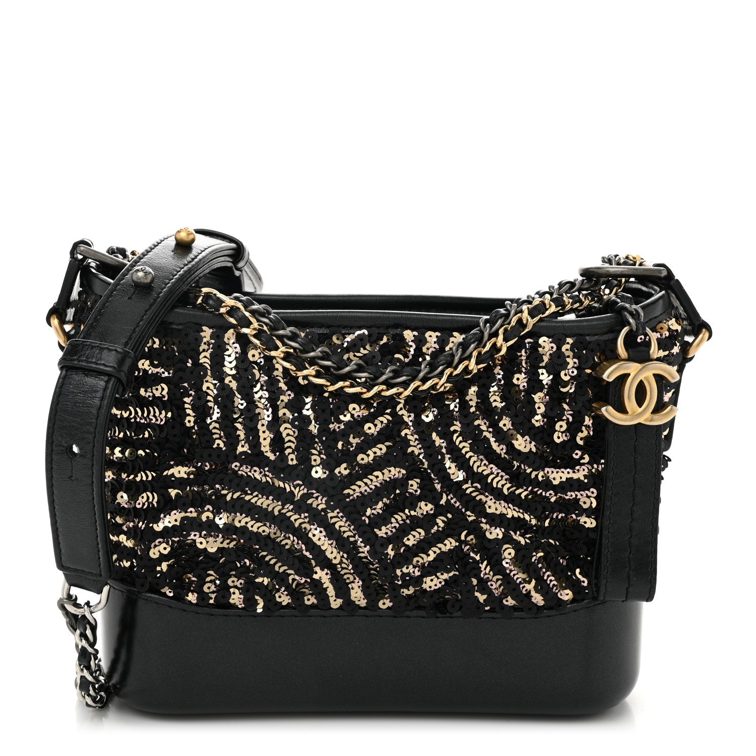 Sequin Calfskin Small Gabrielle Hobo Black Gold