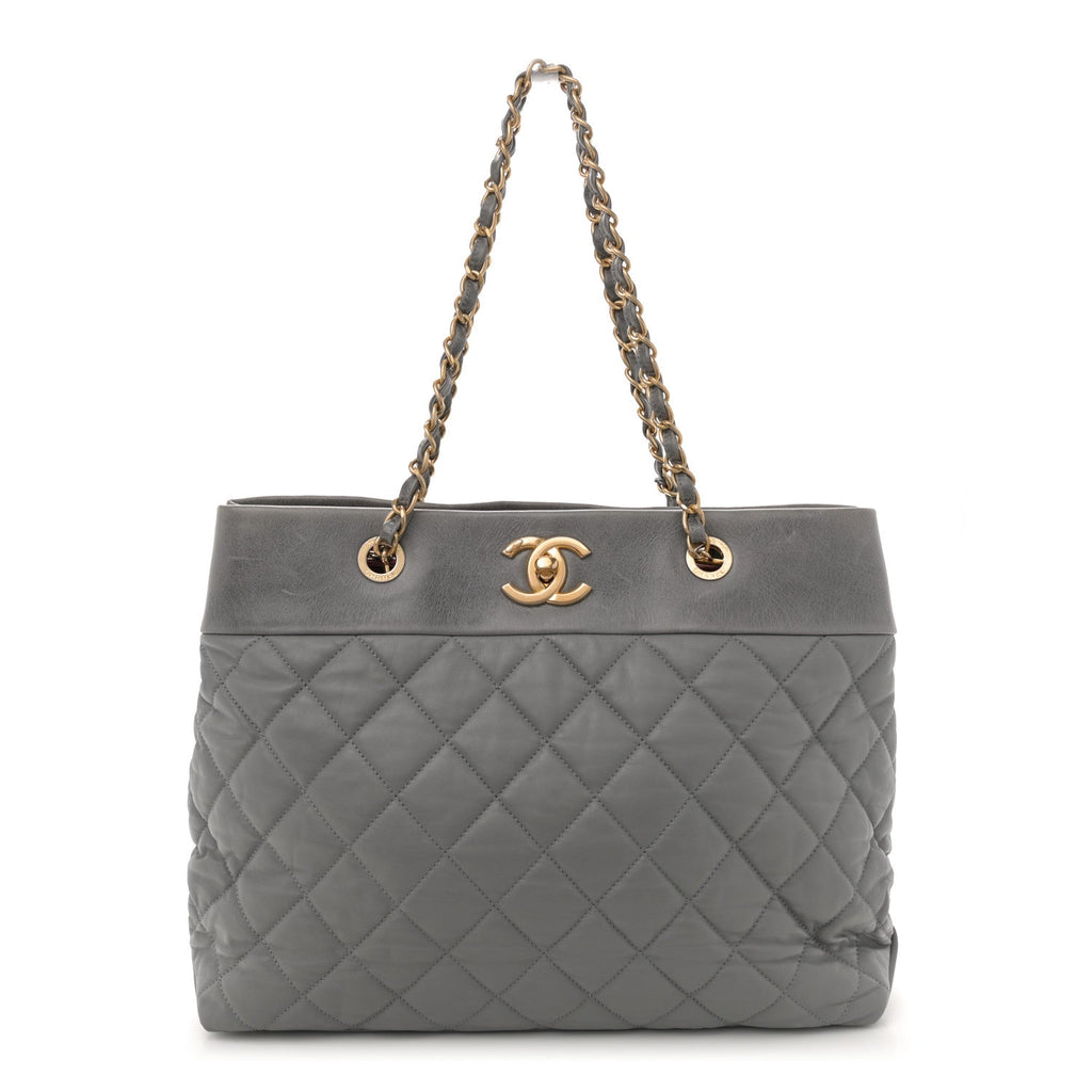 Calfskin Quilted Large Soft Elegance Tote Grey