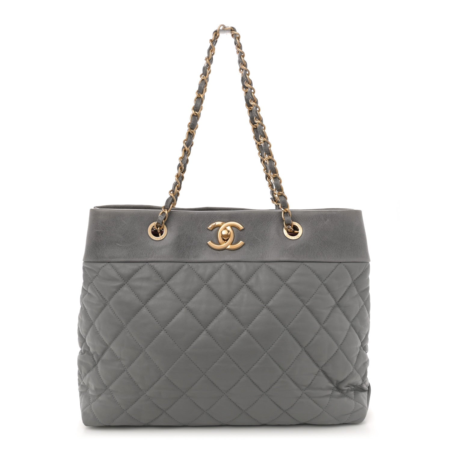 Calfskin Quilted Large Soft Elegance Tote Grey