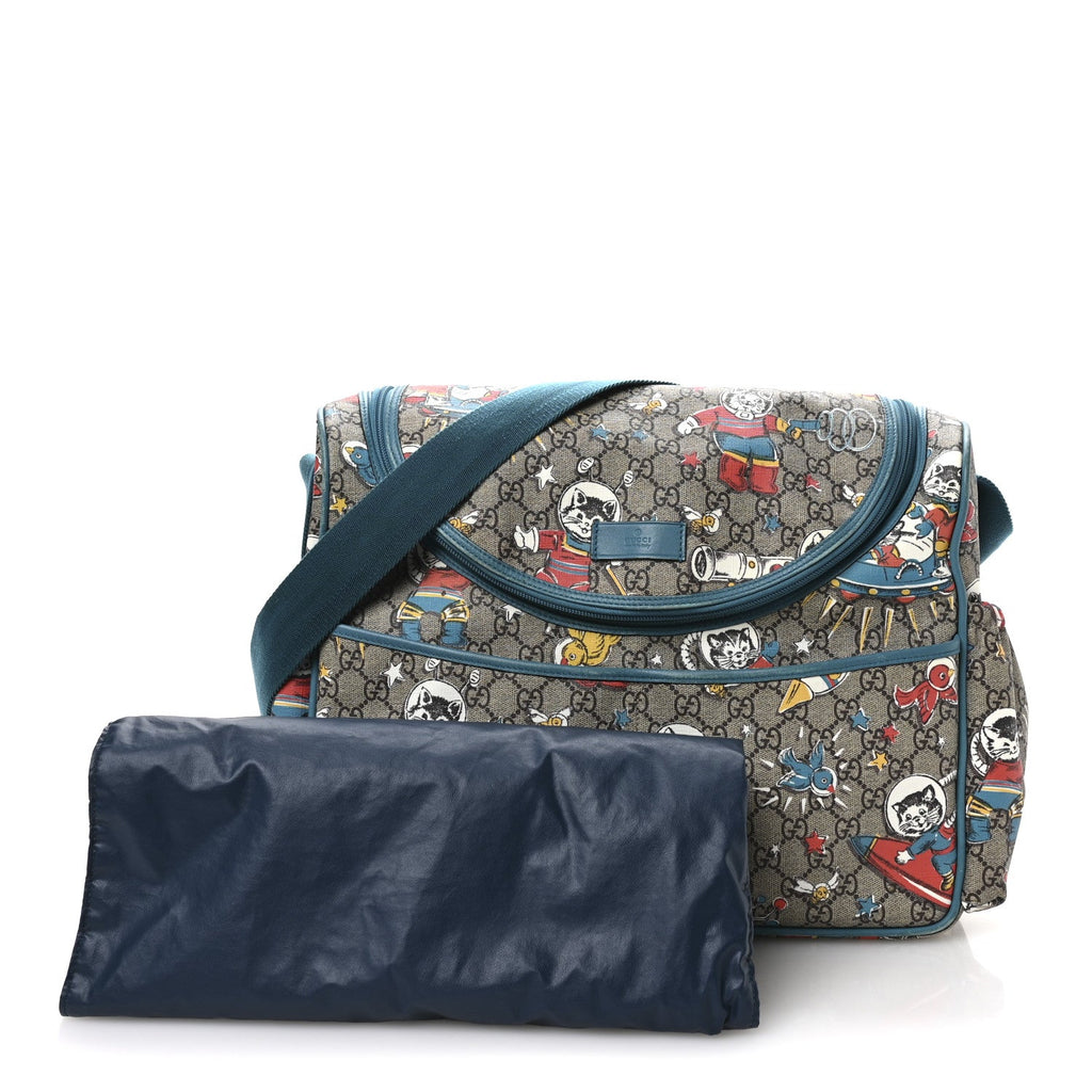 GG Supreme Monogram Space Cats Diaper Bag Turquoise