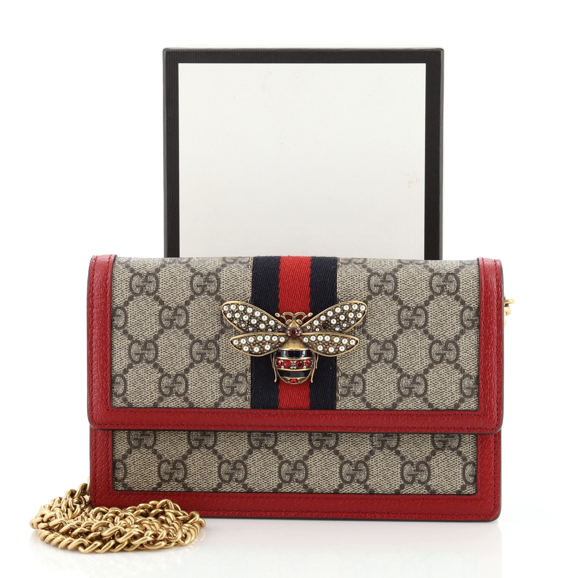 Queen Margaret Chain Wallet GG Coated Canvas Mini