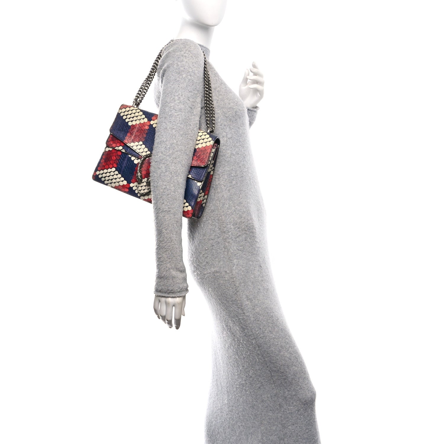 Snakeskin Cubic Medium Dionysus Shoulder Bag Red White Blue