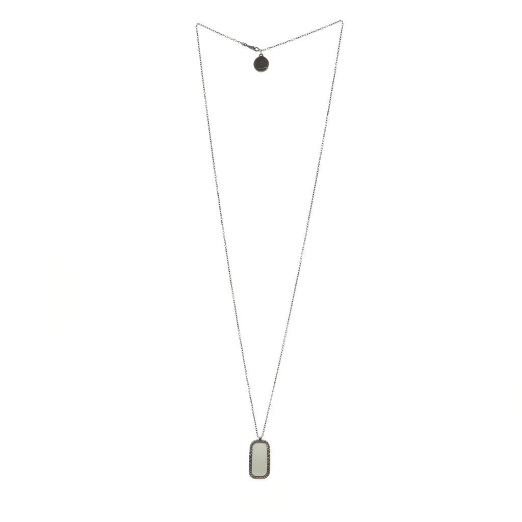 Rectangle Pendant Necklace Metal with Stone