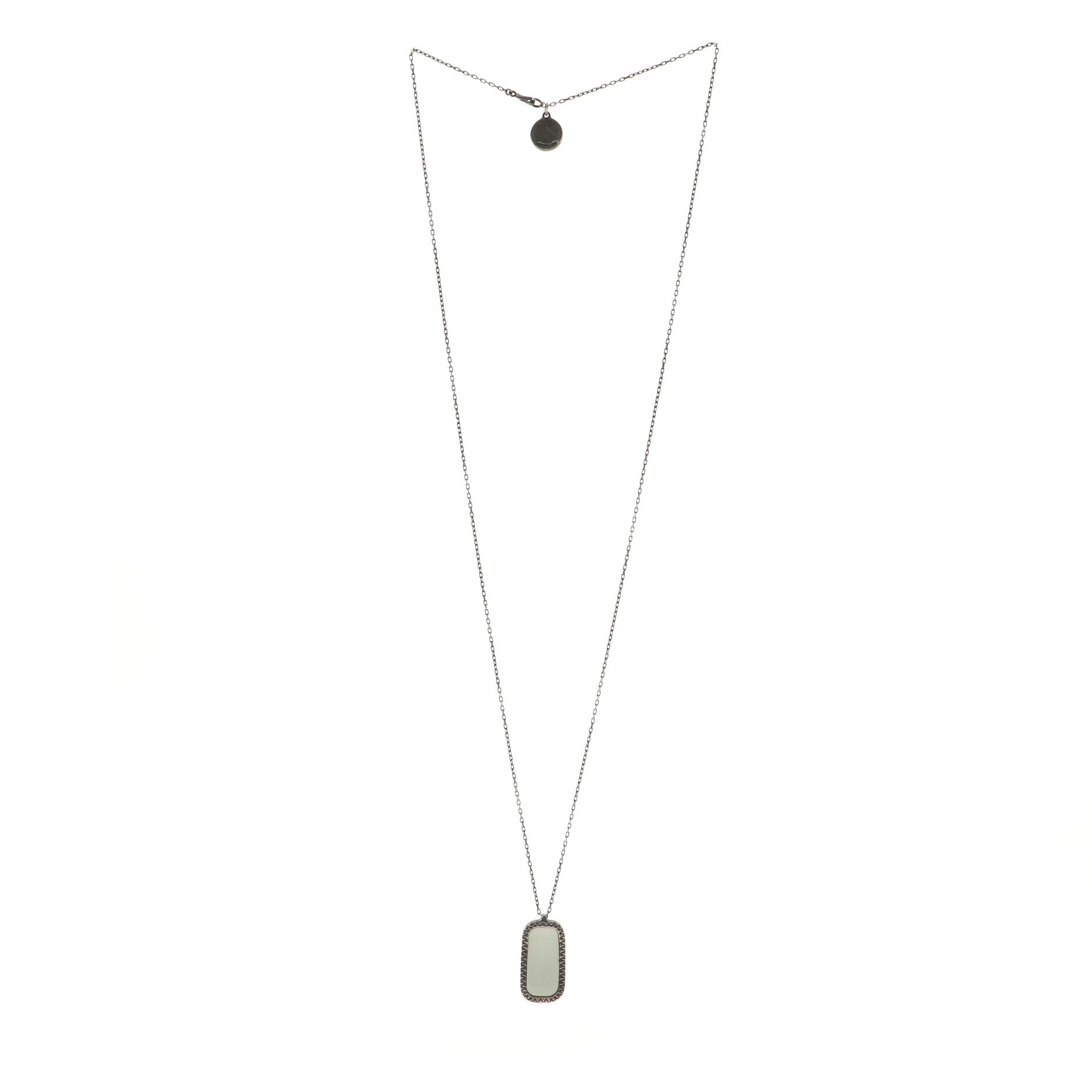 Rectangle Pendant Necklace Metal with Stone