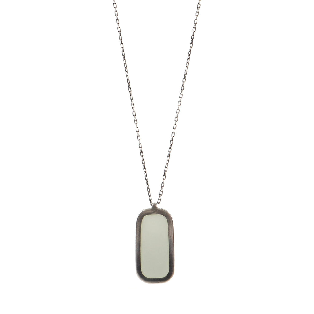 Rectangle Pendant Necklace Metal with Stone