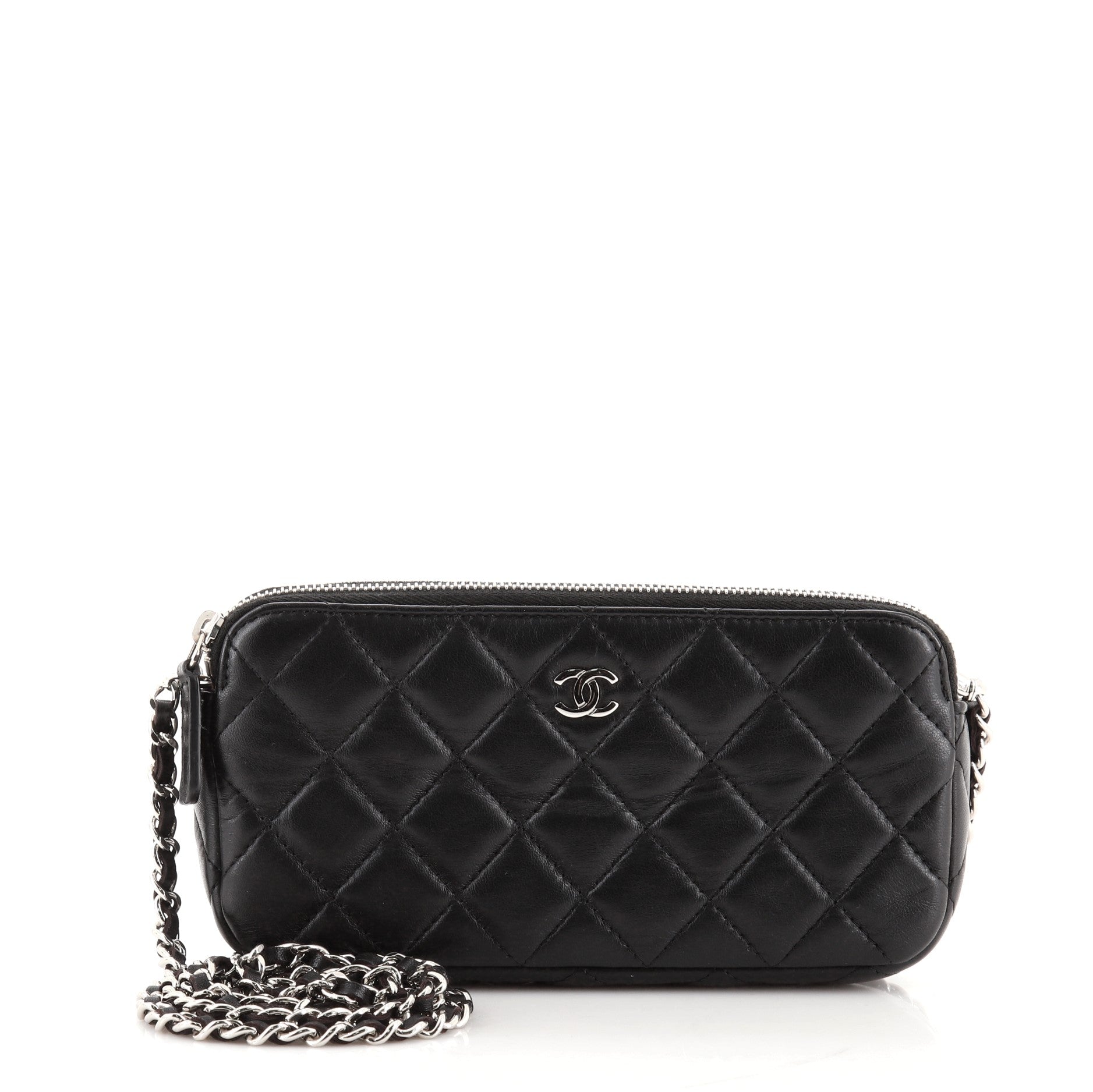Double Zip Clutch with Chain Quilted Lambskin