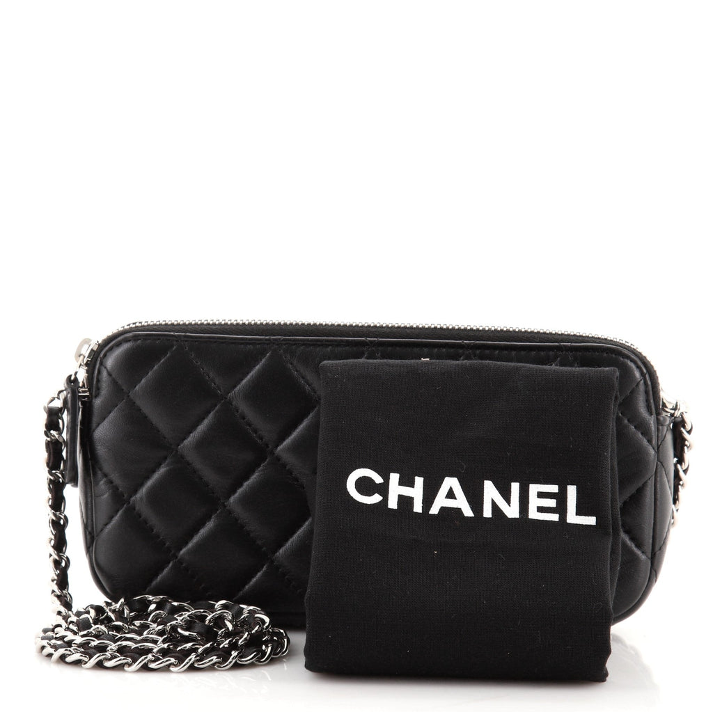 Double Zip Clutch with Chain Quilted Lambskin