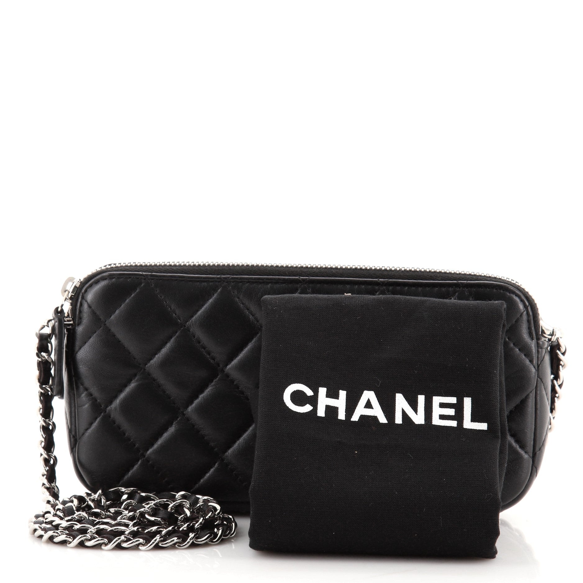 Double Zip Clutch with Chain Quilted Lambskin