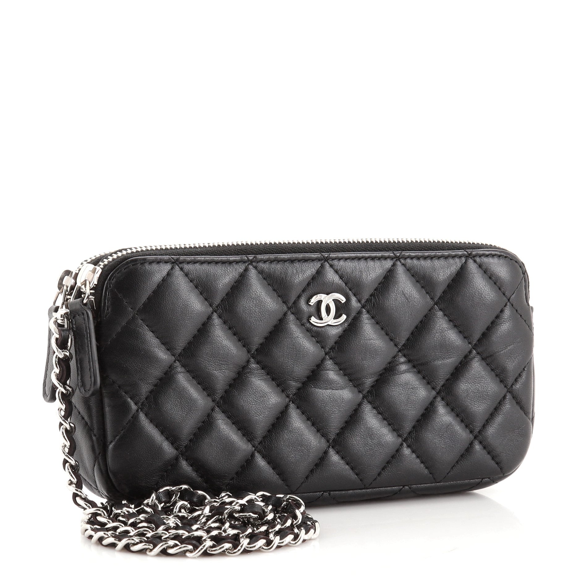 Double Zip Clutch with Chain Quilted Lambskin
