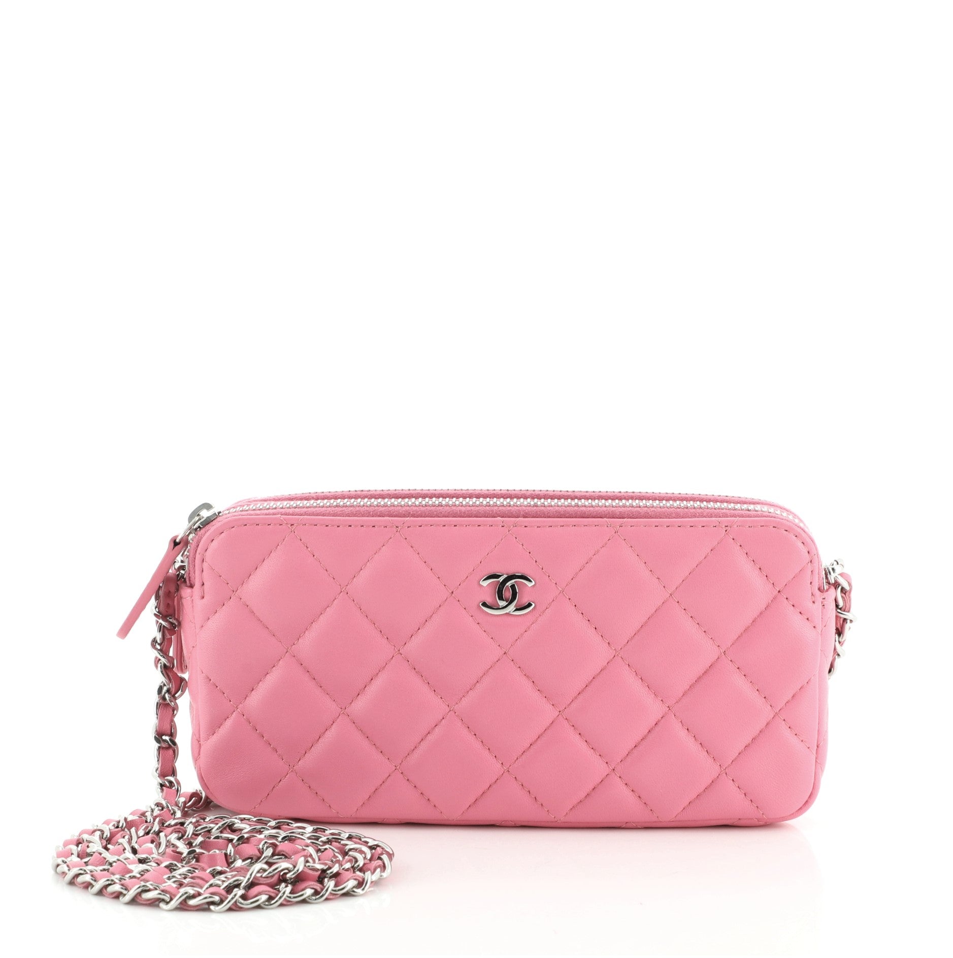 Double Zip Clutch with Chain Quilted Lambskin