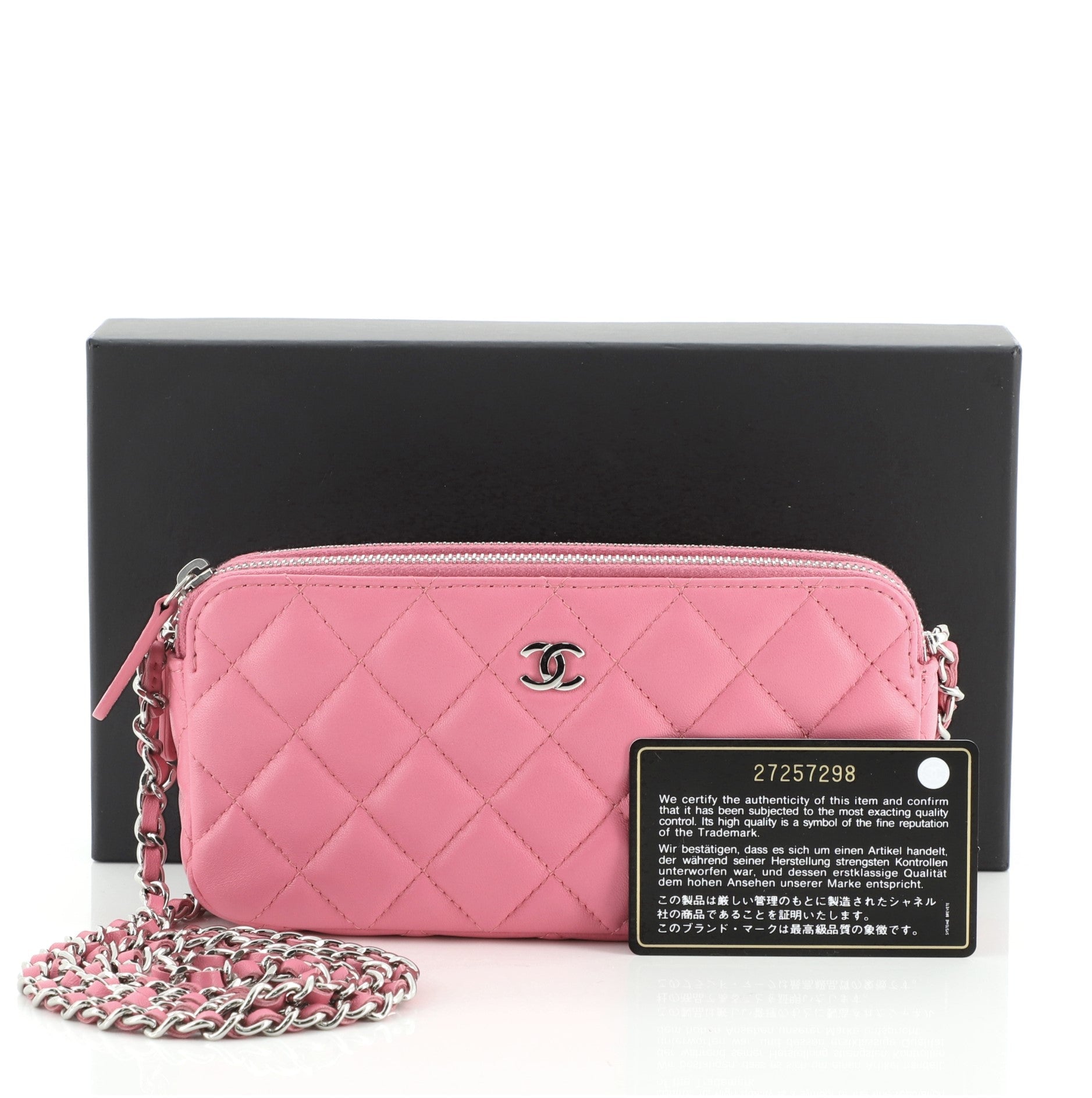 Double Zip Clutch with Chain Quilted Lambskin
