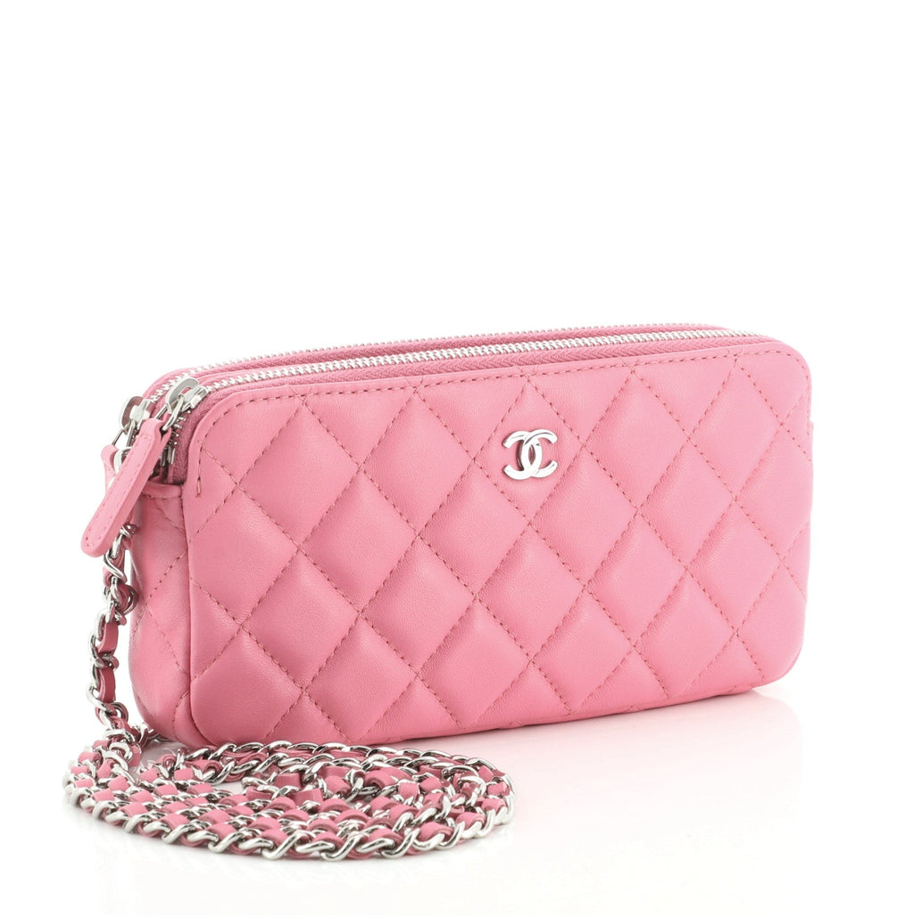 Double Zip Clutch with Chain Quilted Lambskin