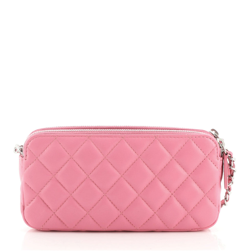 Double Zip Clutch with Chain Quilted Lambskin