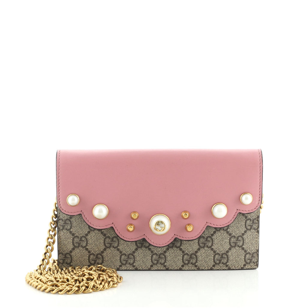 Pearly Wallet on Chain Coated Canvas with Leather Mini