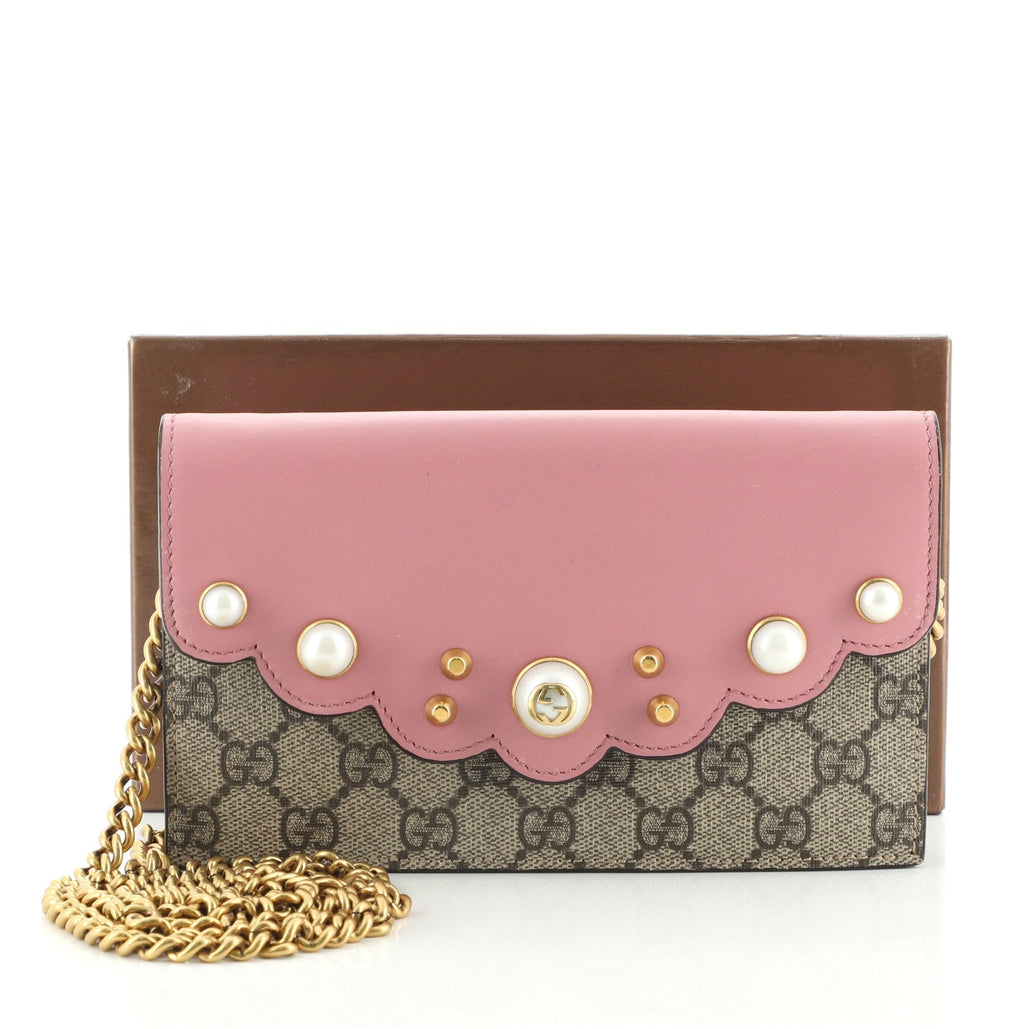 Pearly Wallet on Chain Coated Canvas with Leather Mini