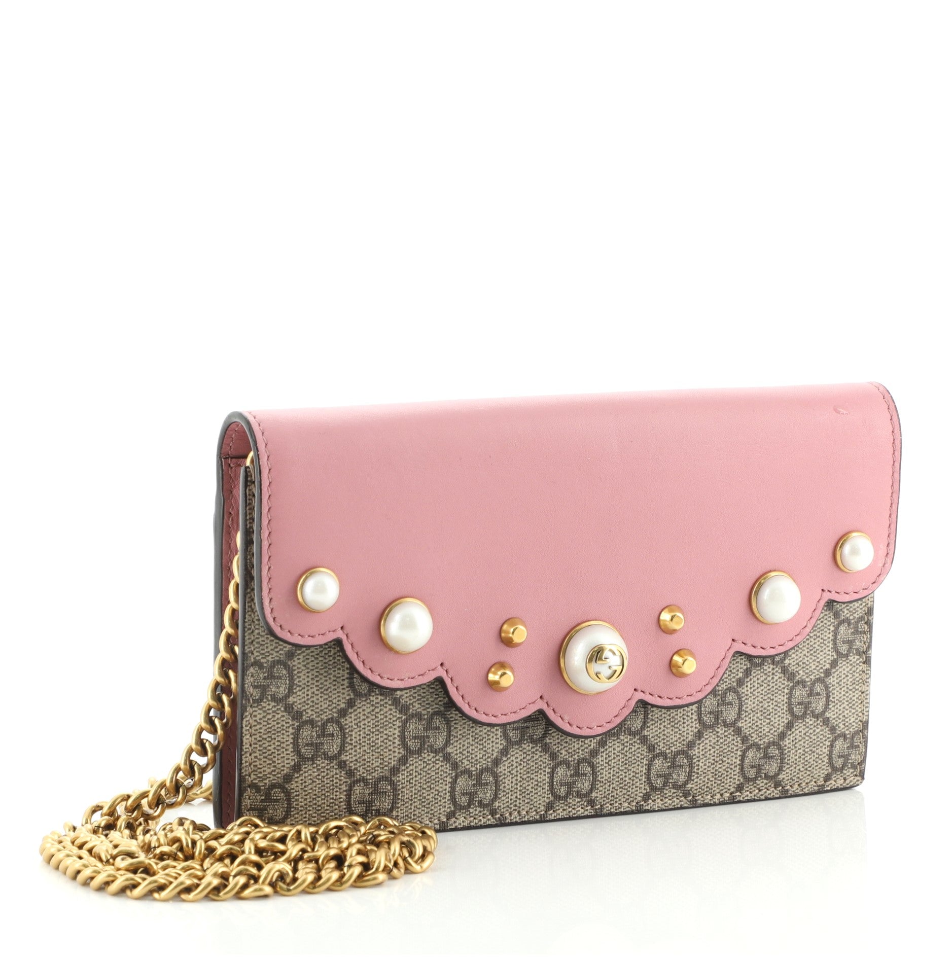 Pearly Wallet on Chain Coated Canvas with Leather Mini
