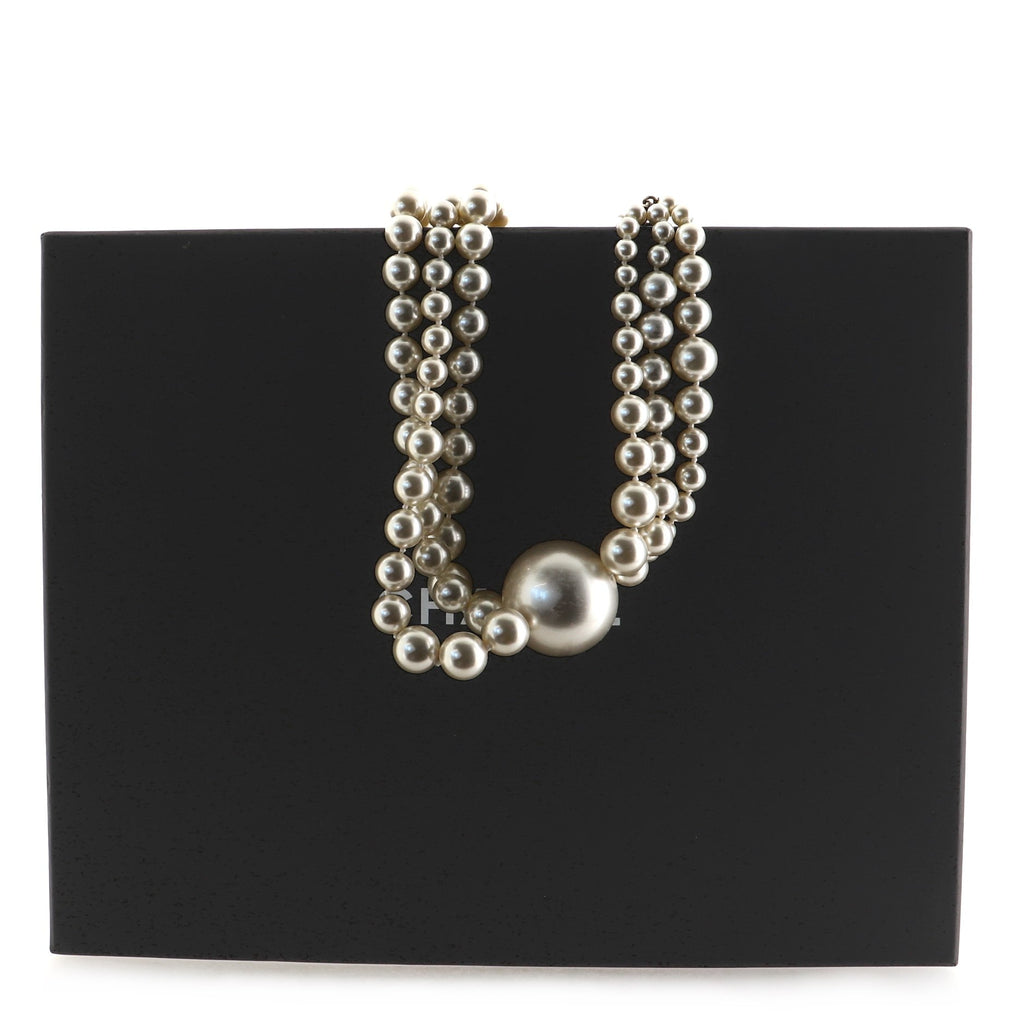 CC Orb Triple Strand Necklace Faux Pearls