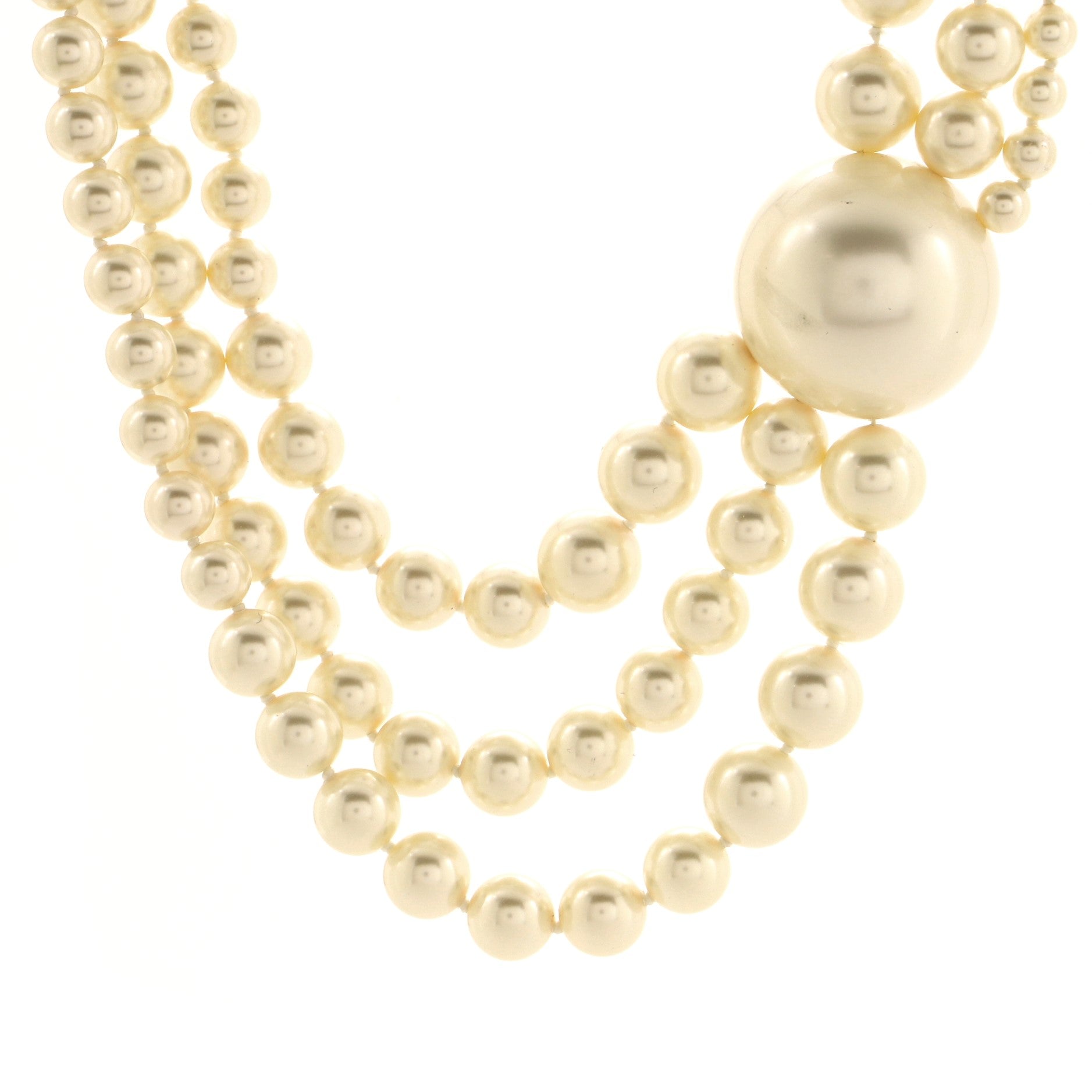 CC Orb Triple Strand Necklace Faux Pearls