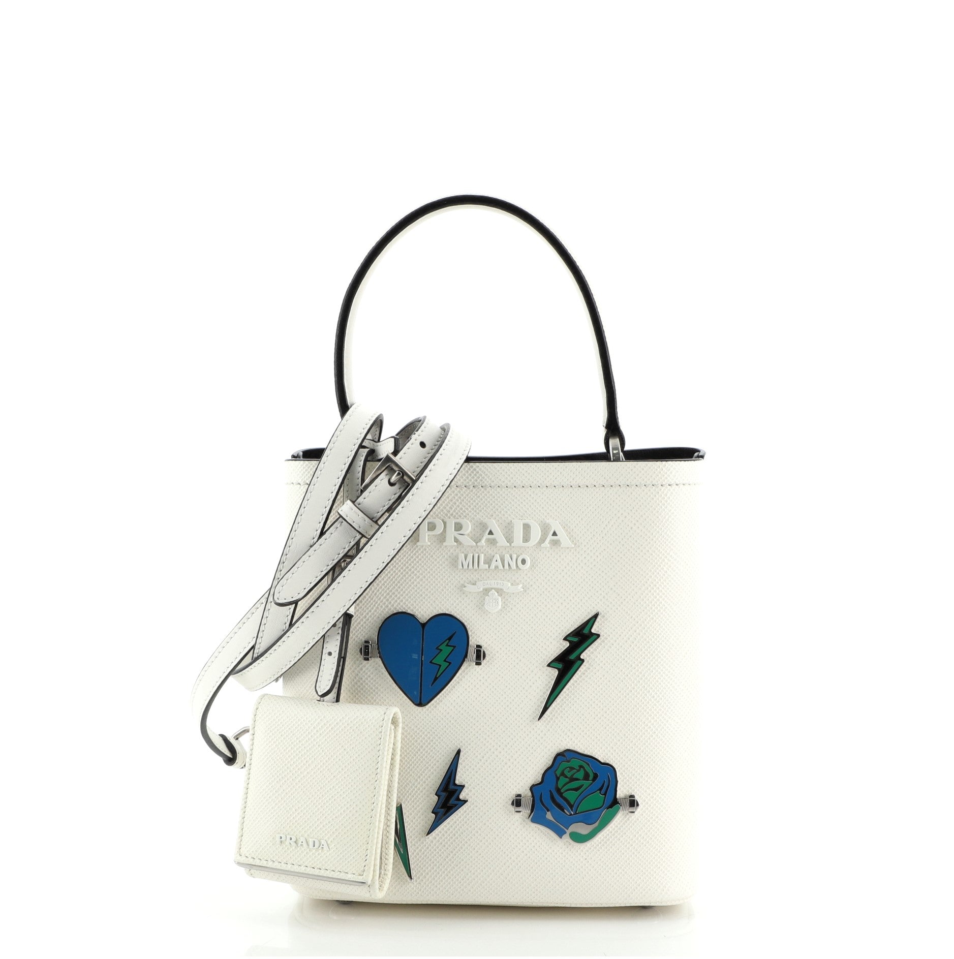 Convertible Bucket Bag Embellished Saffiano Leather Mini