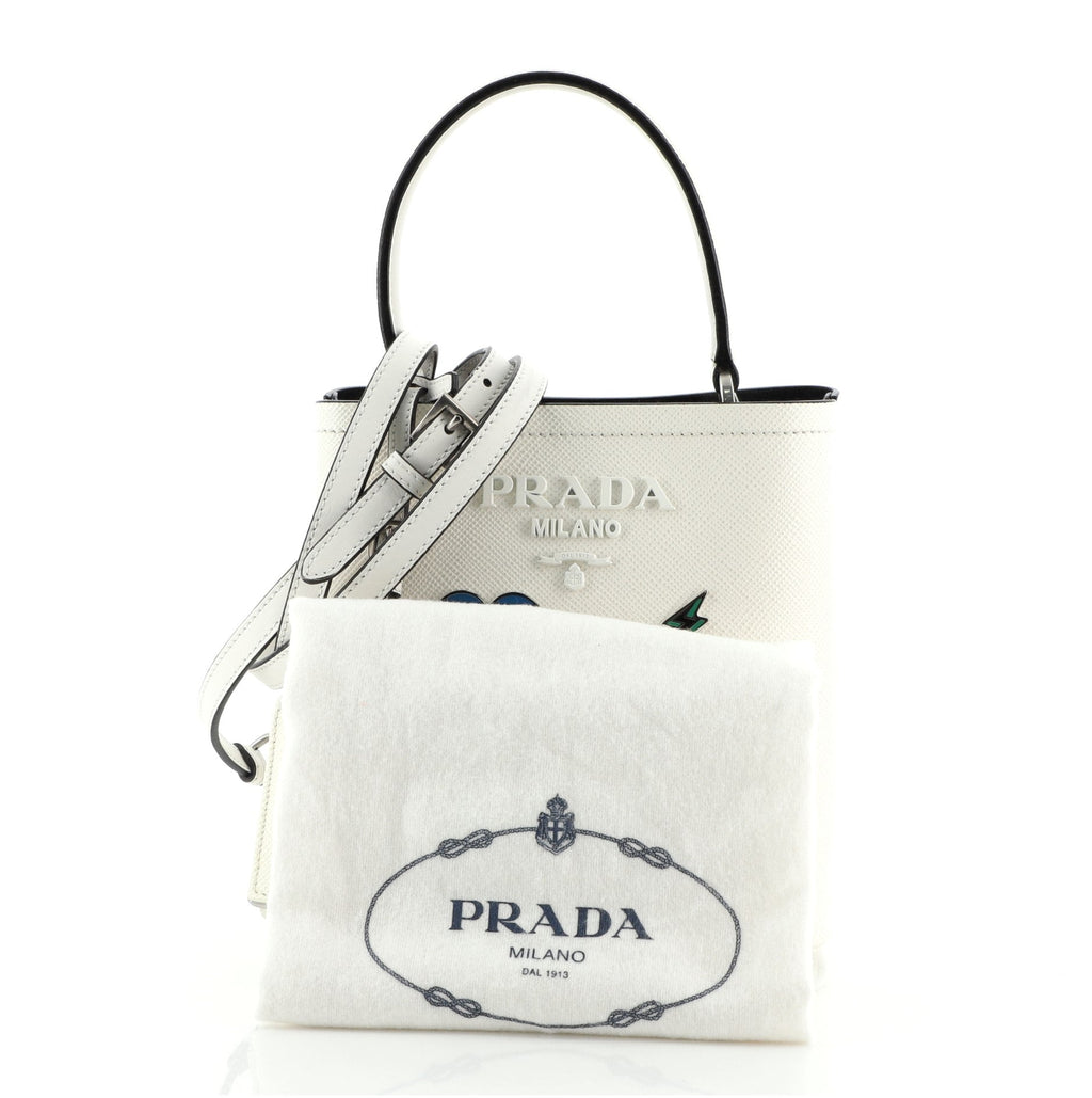 Convertible Bucket Bag Embellished Saffiano Leather Mini