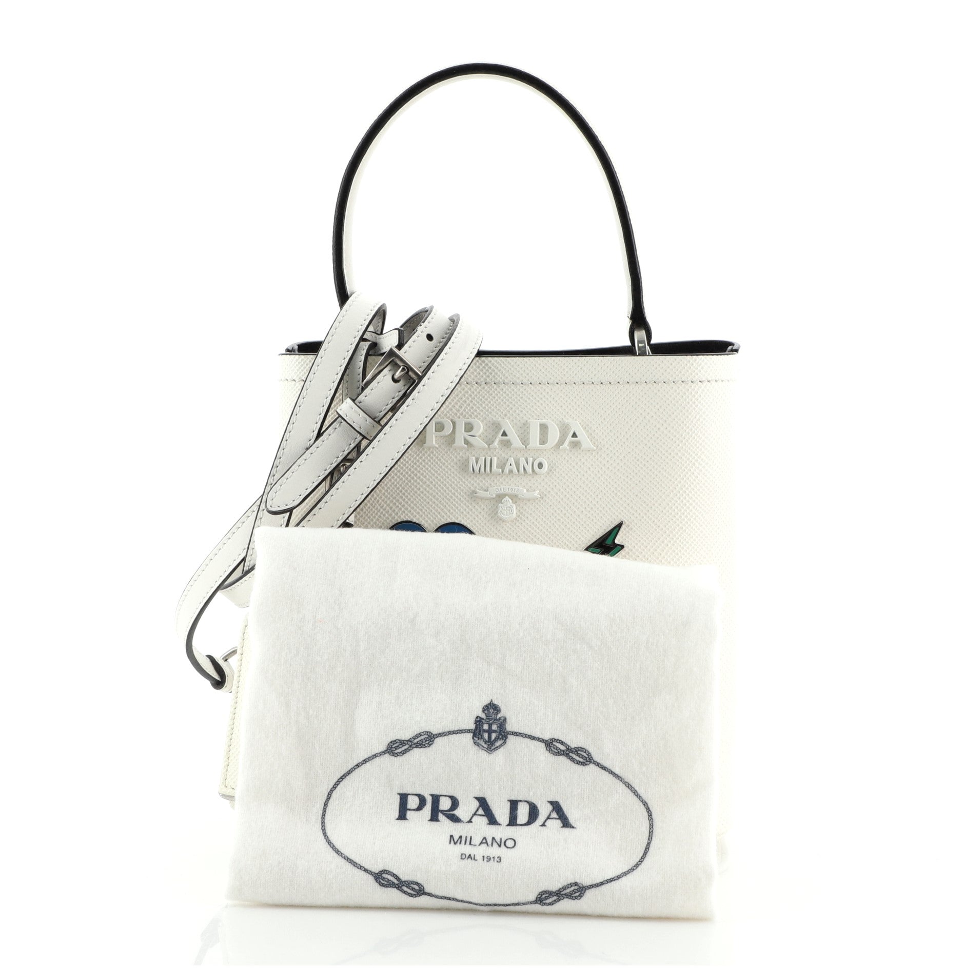 Convertible Bucket Bag Embellished Saffiano Leather Mini