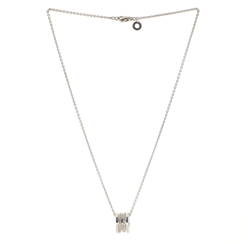B.Zero1 Round Pendant Necklace 18K White Gold with Diamonds Small
