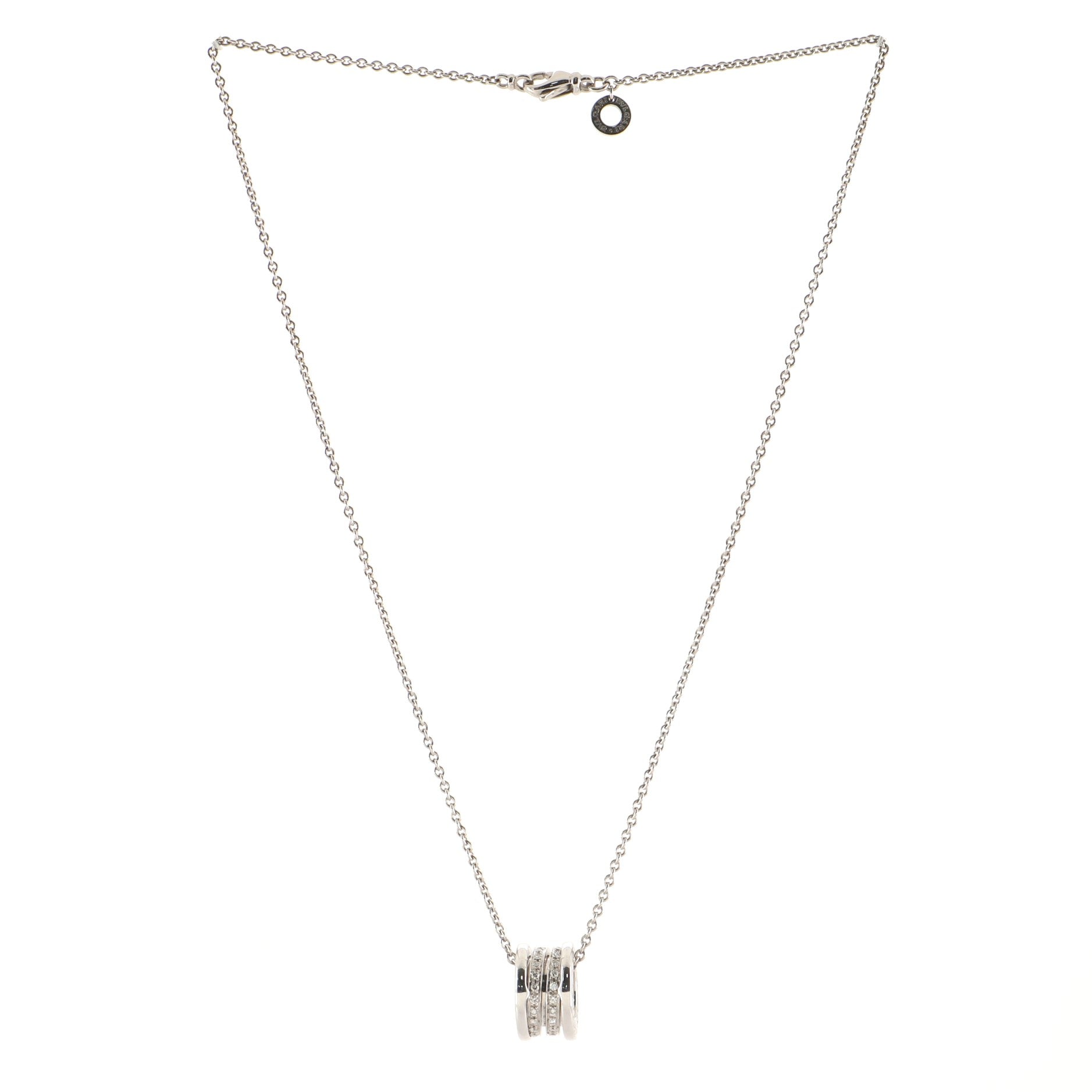 B.Zero1 Round Pendant Necklace 18K White Gold with Diamonds Small
