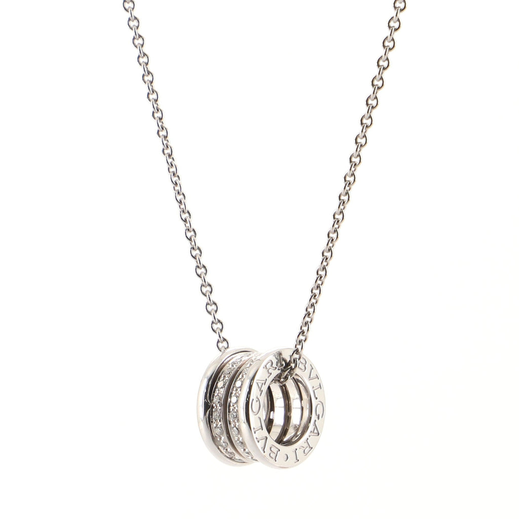 B.Zero1 Round Pendant Necklace 18K White Gold with Diamonds Small