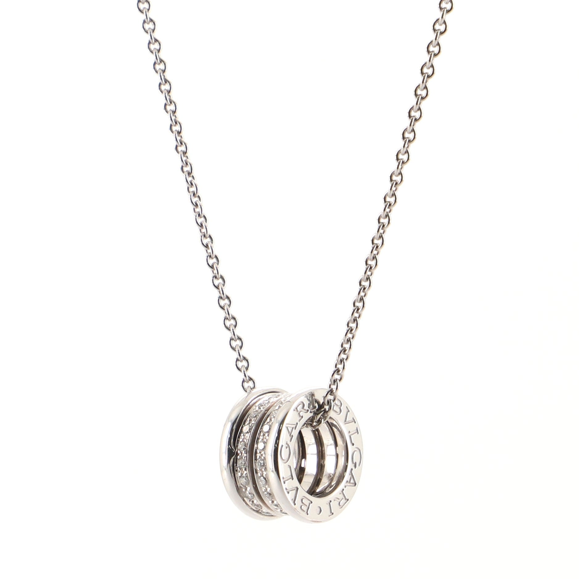 B.Zero1 Round Pendant Necklace 18K White Gold with Diamonds Small