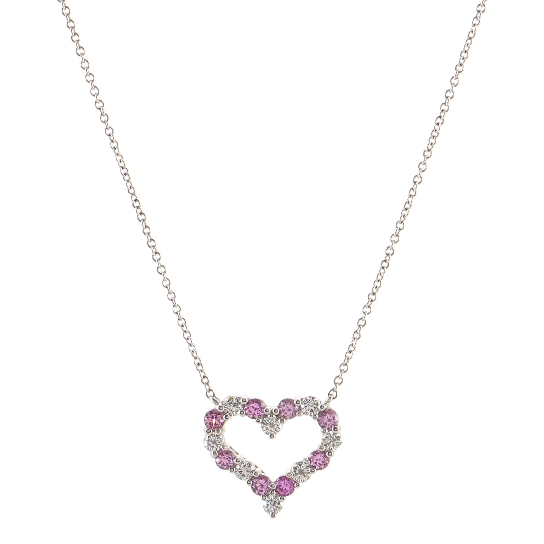 Sentimental Heart Pendant Necklace Platinum with Diamonds and Pink Sapphires Mini