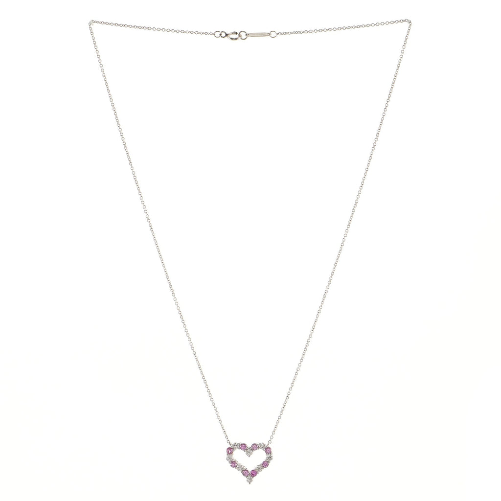 Sentimental Heart Pendant Necklace Platinum with Diamonds and Pink Sapphires Mini
