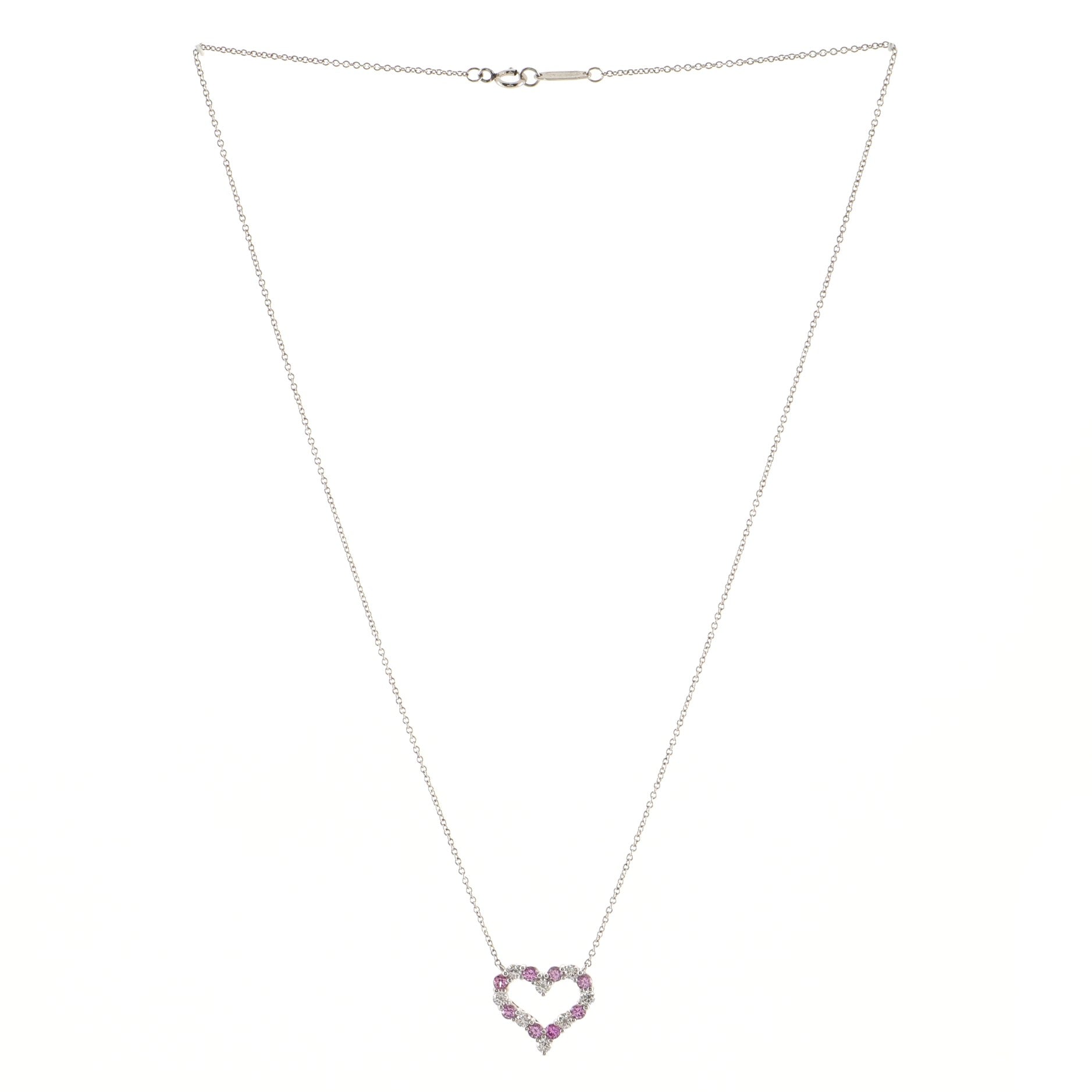 Sentimental Heart Pendant Necklace Platinum with Diamonds and Pink Sapphires Mini