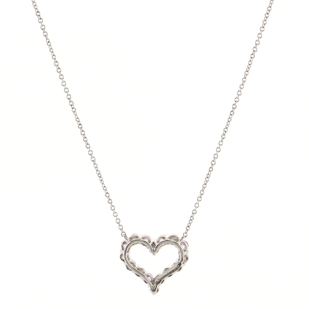 Sentimental Heart Pendant Necklace Platinum with Diamonds and Pink Sapphires Mini