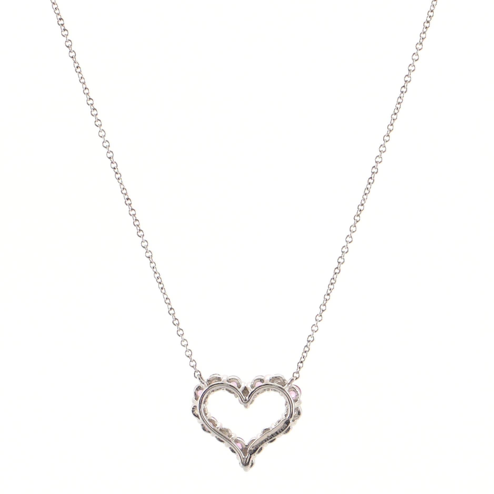 Sentimental Heart Pendant Necklace Platinum with Diamonds and Pink Sapphires Mini