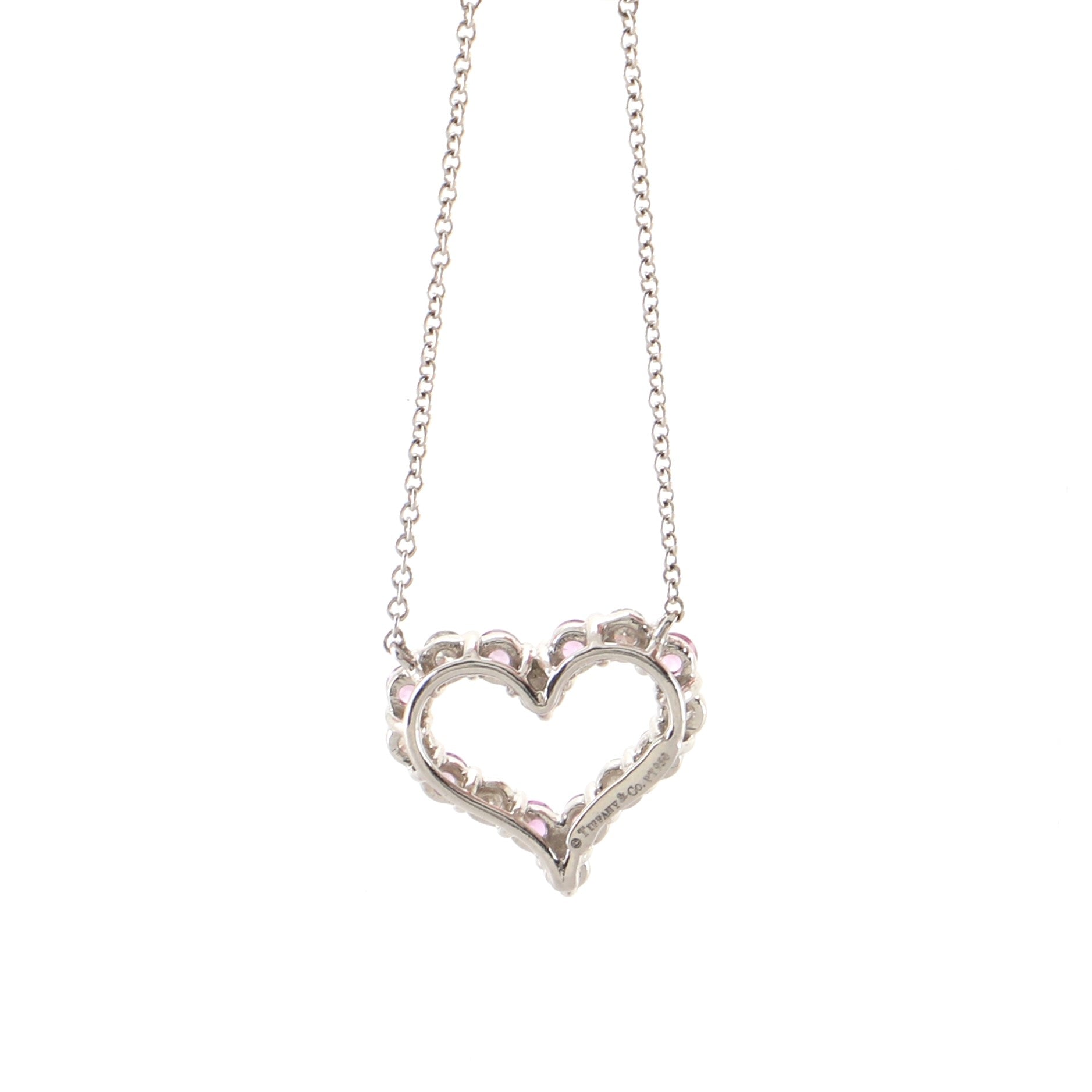 Sentimental Heart Pendant Necklace Platinum with Diamonds and Pink Sapphires Mini